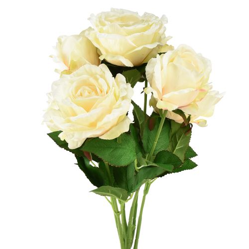 Floristik24 Künstliche Rosen Kunstblumenstrauß Rosen Creme Gelb Pick 54cm