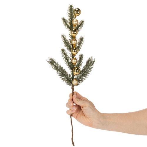 Artikel Künstlicher Tannenzweig mit goldfarbenen Mini-Christbaumkugeln, 46 cm, 2 Stück