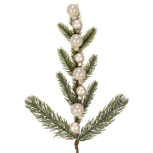 Künstlicher Tannenzweig mit weißen Mini-Christbaumkugeln 46 cm, 2 Stück für Weihnachtsdeko