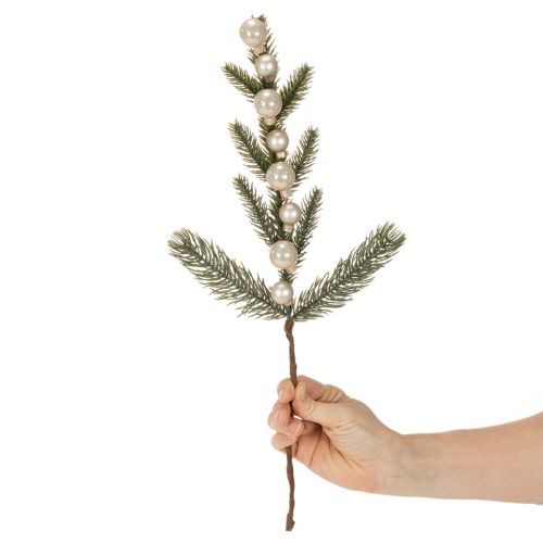 Künstlicher Tannenzweig mit weißen Mini-Christbaumkugeln 46 cm, 2 Stück für Weihnachtsdeko | Floristik24.at