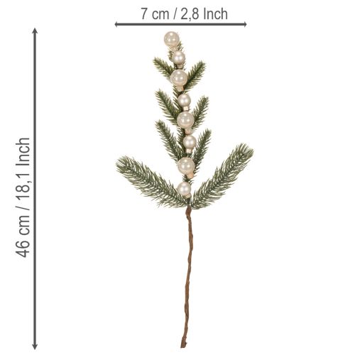 Künstlicher Tannenzweig mit weißen Mini-Christbaumkugeln 46 cm, 2 Stück für Weihnachtsdeko | Floristik24.at