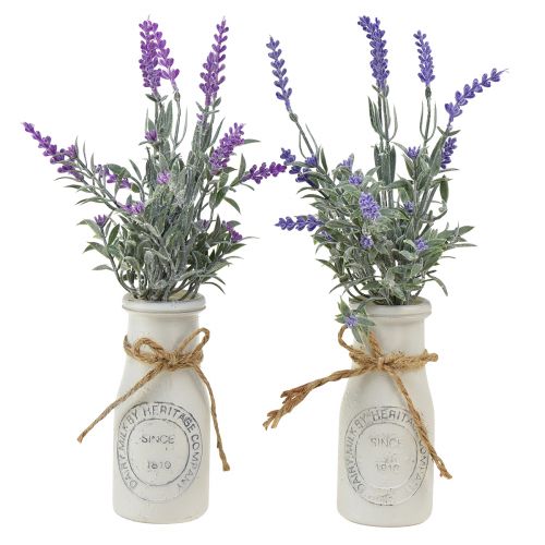 Floristik24 Künstlicher Lavendel Kunstpflanze Lavendel in Milchflasche 32cm 2St