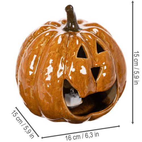 Keramik Kürbis LED-Dekoration Orange 15 cm | Floristik24.at