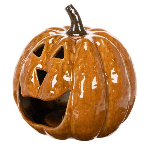 Keramik Kürbis LED-Dekoration Orange 15 cm | Floristik24.at