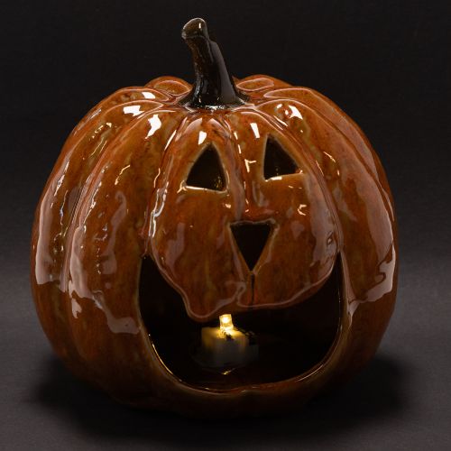 Keramik Kürbis LED-Dekoration Orange 15 cm | Floristik24.at