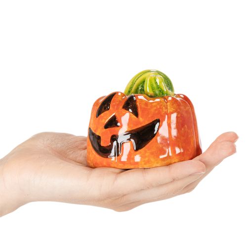 Deko-Kürbis aus Keramik, handbemalt, 8 cm, orange-grün, Herbst und Halloween | Floristik24.at