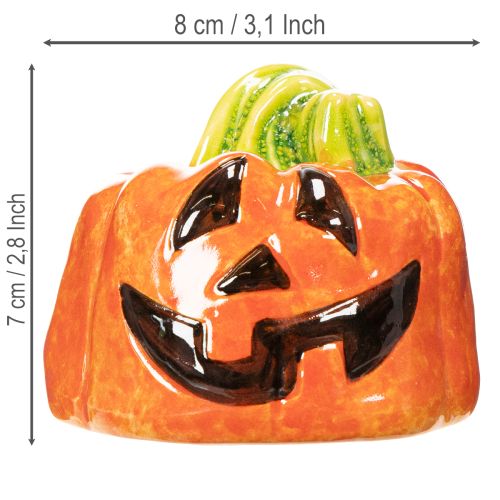 Deko-Kürbis aus Keramik, handbemalt, 8 cm, orange-grün, Herbst und Halloween | Floristik24.at