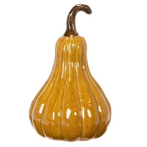 Deko-Kürbis Keramik 18cm Dunkelgelb mit Braun für Wohnraum | Floristik24.at