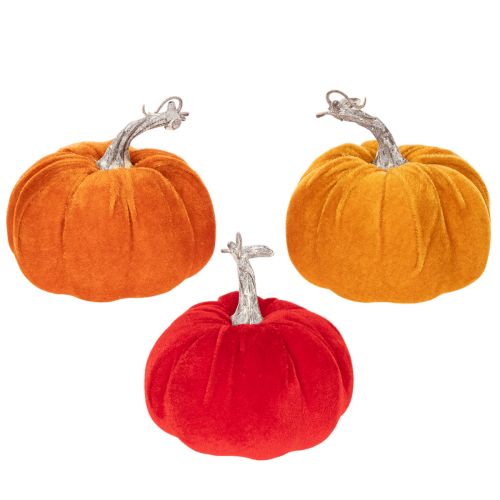 Set aus 3 Stoff-Kürbissen, 13 cm, Orange, Gelb und Rot, Herbstdeko