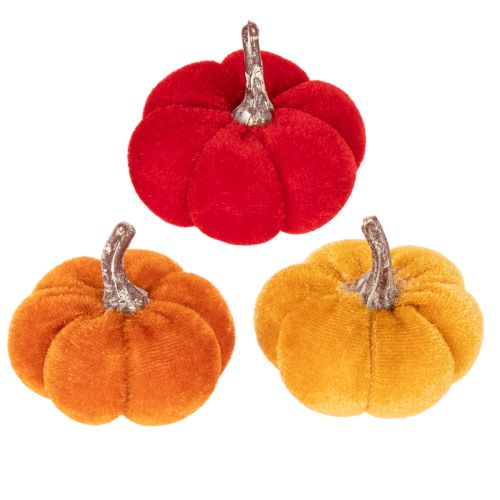 Deko Kürbis Set aus Samt in Rot, Orange und Gelb, 5cm, 12 Stück