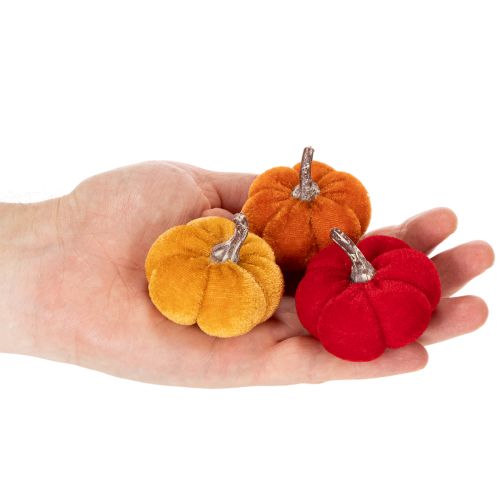 Deko Kürbis Set aus Samt in Rot, Orange und Gelb, 5cm, 12 Stück | Floristik24.at