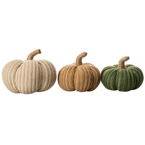 Deko-Set gestrickte Kürbisse Baumwolle 10 cm Braun Beige Grün 6 Stück | Floristik24.at