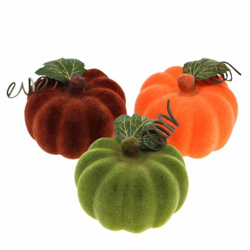 Floristik24 Mini-Kürbis beflockt Orange, Grün, Rot Ø9cm 6St