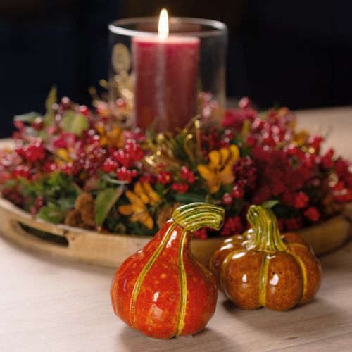 Artikel Kürbisse Keramik Herbstdeko Braun Orange 10/13cm 2 St