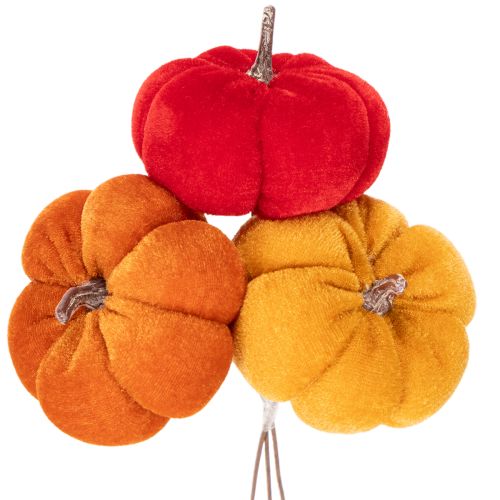 Deko-Kürbis aus Samt am Draht 8cm Dreifarbiges Set mit 9 Stück | Floristik24.at