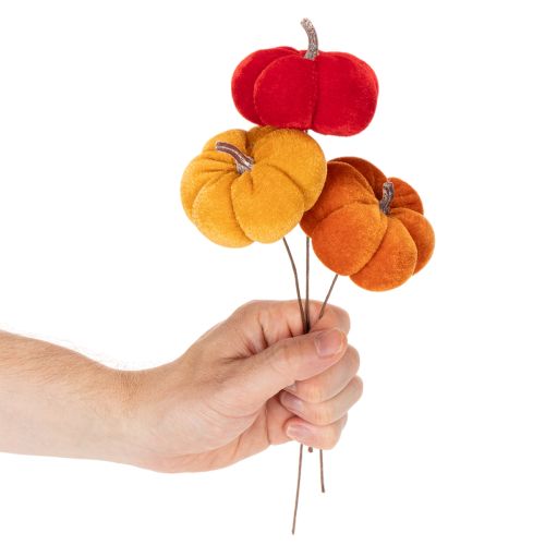 Deko-Kürbis aus Samt am Draht 8cm Dreifarbiges Set mit 9 Stück | Floristik24.at