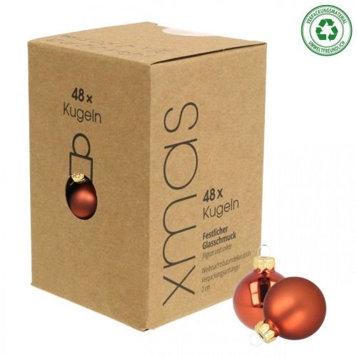 Artikel Mini Weihnachtskugeln Glas Rostrot Matt/Glänzend Ø2cm 44St