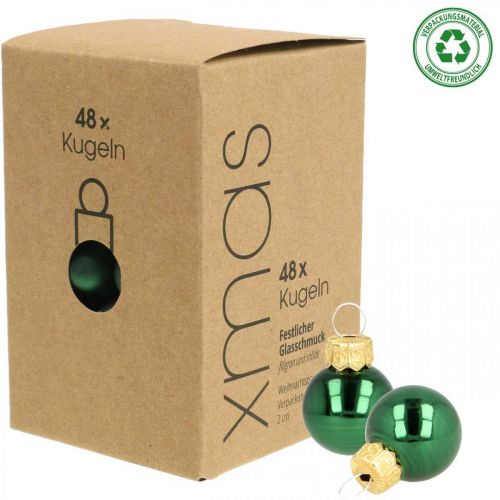 Floristik24 Mini Weihnachtskugeln Glas Grün Matt/Glänzend Ø2cm 44St