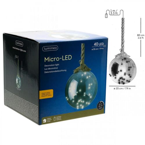 Floristik24 LED Kugel Innen Ø20cm getönt 40L Warmweiß Timer