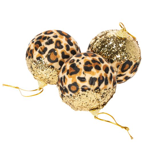 Weihnachtskugeln Kunststoff Leopard Muster mit Glitzer 7cm 3 Stück | Floristik24.at