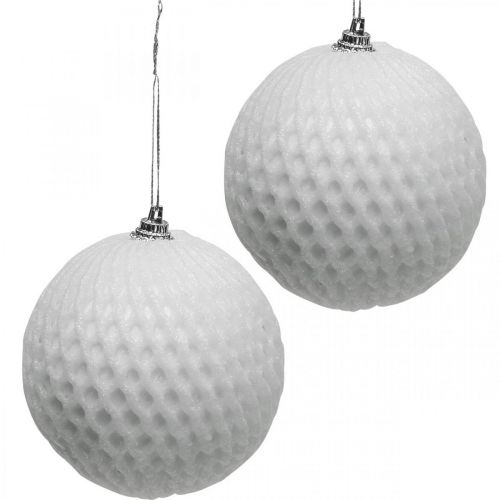 Floristik24 Weihnachtskugel Weiß Wabenmuster Christbaumkugel Ø8cm 6St