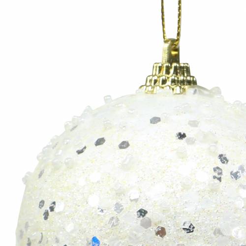 Floristik24 Christbaumschmuck Weihnachtskugel Foam Weiß Glitter Ø8cm 2St