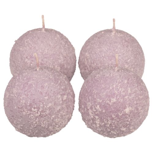 Floristik24 Runde Kerzen Lila Schneeball Glitter Kugelkerzen 8 cm 4St