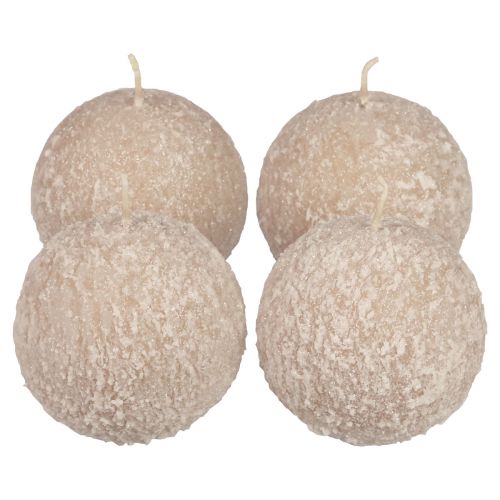 Kugelkerzen 8 cm Runde Kerzen Beige Schneeball Glitter 4St