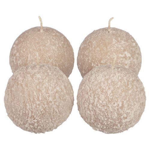 Artikel Kugelkerzen 8 cm Runde Kerzen Beige Schneeball Glitter 4St