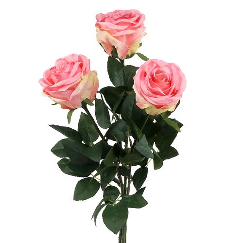 Floristik24 Kunstblume Rose gefüllt pink Ø10cm L65cm 3St