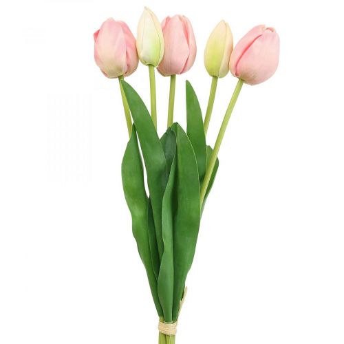 Kunstblumen Tulpe Rosa, Frühlingsblume 48cm 5er-Bund