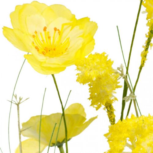 Artikel Kunstblumenstrauß Gelb, Mohn und Strauch-Ranunkeln im Bund, Seidenblumen, Frühlingsdeko L45cm