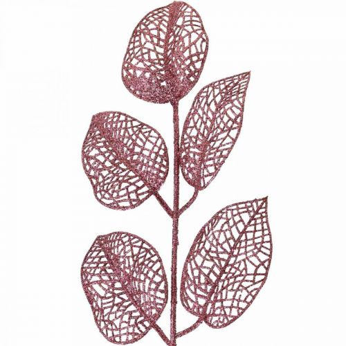 Floristik24 Kunstpflanzen, Deko Blätter, Kunstzweig Rosa Glitter L36cm 10 St