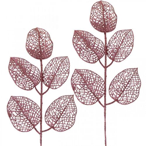Floristik24 Kunstpflanzen, Deko Blätter, Kunstzweig Rosa Glitter L36cm 10 St