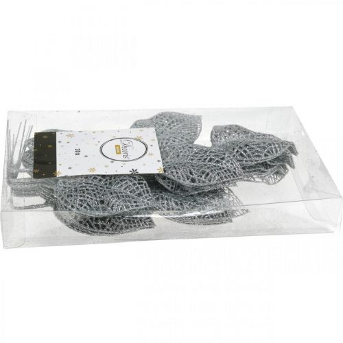 Floristik24 Kunstpflanzen, Zweig Deko, Deko Blatt Silbern Glitter L36cm 10 St