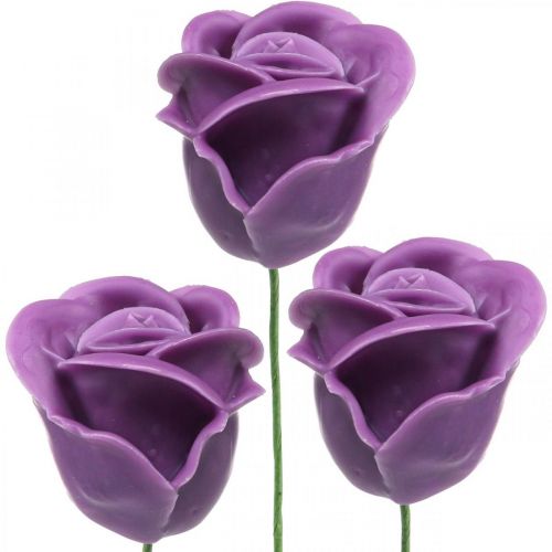 Floristik24 Kunstrosen Violett Wachsrosen Deko Rosen Wachs Ø6cm 18St