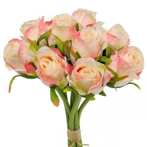 Floristik24 Kunstrosen Rosa Apricot Künstliche Rosen 28cm Bund 9St