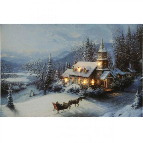 Artikel LED Bild Weihnachten Winterlandschaft mit Kirche LED Wandbild 58x38cm