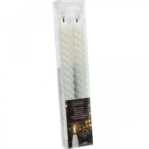 Floristik24 LED Stabkerzen Weiß Timer Echtwachs Für Batterie 25cm 2 St