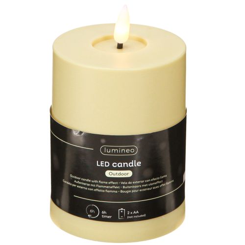 Artikel LED Kerze Outdoor Timer Flammeneffekt Grünbeige H12cm