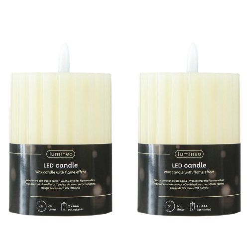 Artikel LED Kerzen mit Timer Wachs Rillenkerzen 7,5/10cm Creme 2St