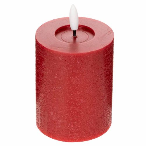 LED-Stumpenkerze aus Echtwachs, rot, 12 cm, mit Timer und warmweißem Licht