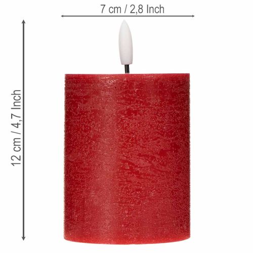 LED-Stumpenkerze aus Echtwachs, rot, 12 cm, mit Timer und warmweißem Licht | Floristik24.at