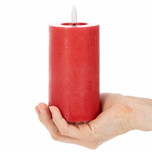 Rote LED-Stumpenkerze aus Echtwachs, 15 cm, mit 6-Stunden-Timer | Floristik24.at