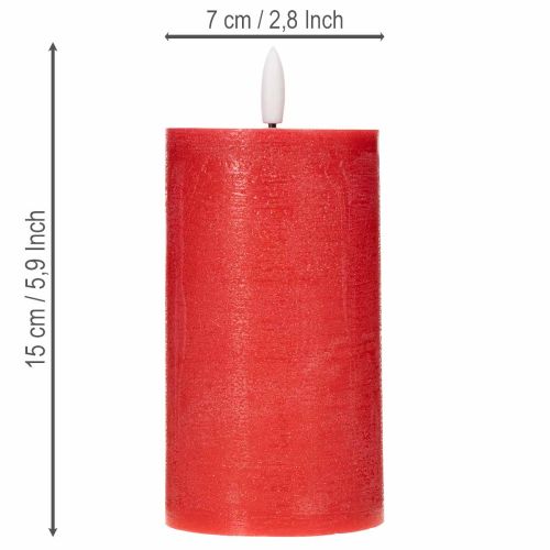 Rote LED-Stumpenkerze aus Echtwachs, 15 cm, mit 6-Stunden-Timer | Floristik24.at