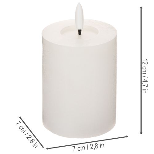 LED Stumpenkerze mit Flackerlicht und Timerfunktion Weiß Ø 7 cm Höhe 12 cm | Floristik24.at