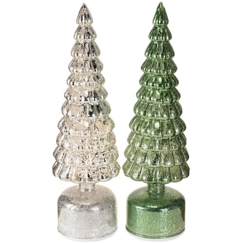 LED Weihnachtsbaum drehend Grün Silber H34cm 2 St