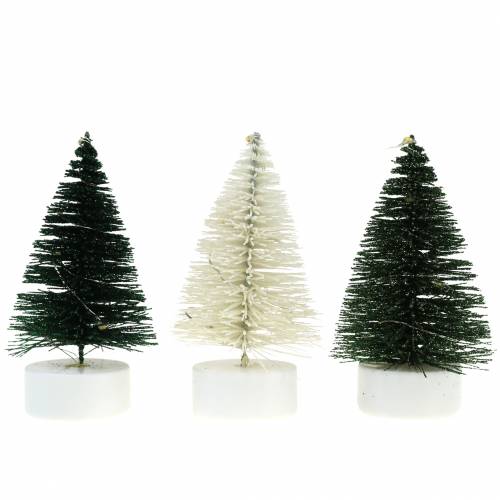 Floristik24 LED Weihnachtsbaum Grün / Weiß 10cm 3St