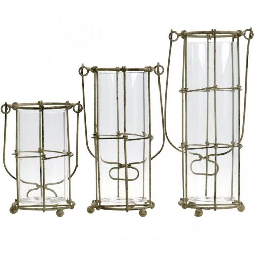 Artikel Laterne Garten, Metall Windlicht Ø8,5cm H23/18,5/14,5cm 3er-Set