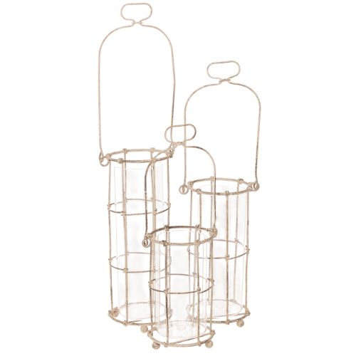 Laternen-Set aus Metall und Glas, Ø 8,5 cm, H 23/18,5/14,5 cm, 3-teilig, braun-grau